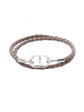 Dior Bracelet CD Icon Braid Leather Double Brown Stainless Steel